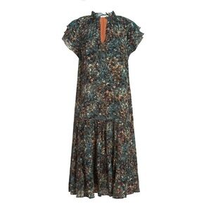 Marie Oliver || Reid‎ Midi Dress in Sapphire Reef Silk Blend Green Small